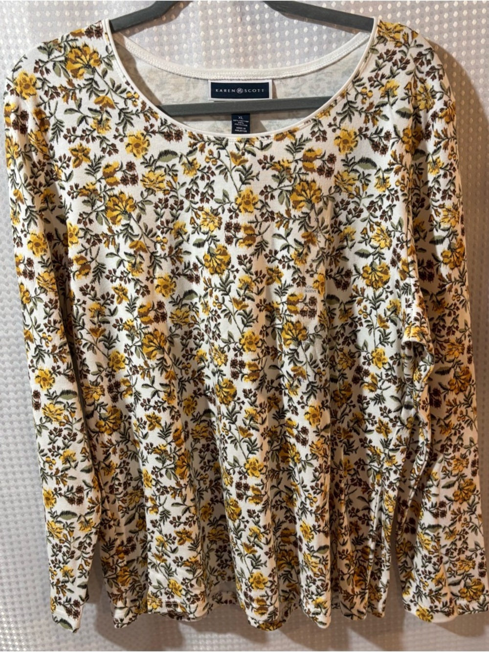 NWT Karen Scott XL Yellow Floral Long Sleeve Top